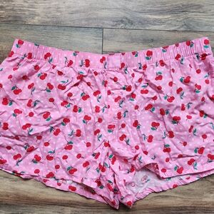 Cherry Print Pink Pajama Shorts